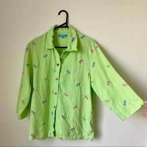 Reworked vintage lime green linen shirt & shorts set!